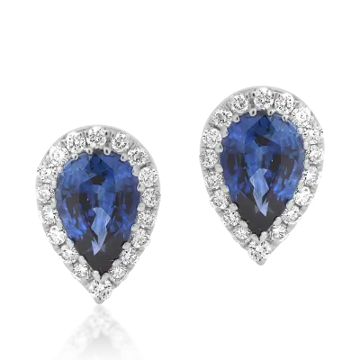 Cercei din aur alb cu safire pear de 0.9ct si diamante de 0.14ct