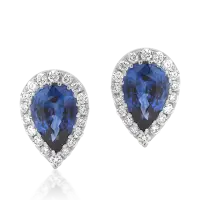 Cercei din aur alb cu safire pear de 0.9ct si diamante de 0.14ct