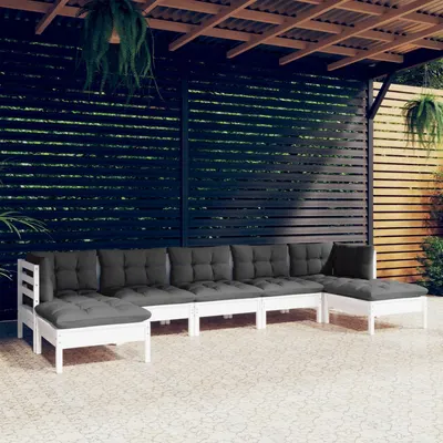Gossi set mobilier de gradina cu perne, 7 piese, alb, lemn de pin