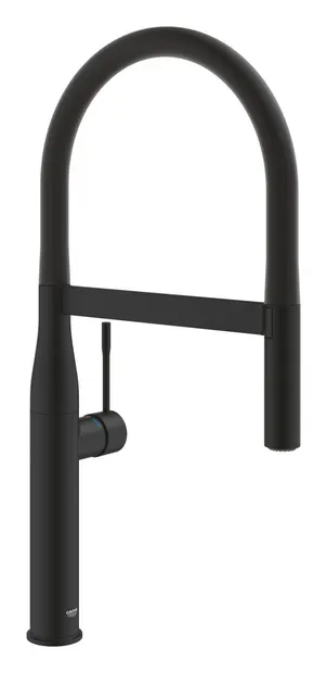 Baterie de bucatarie Grohe Essence 30503KF0, 3/8 inch, pipa extra inalta, tip C, dus extractabil, 2 pulverizari, mat, Negru