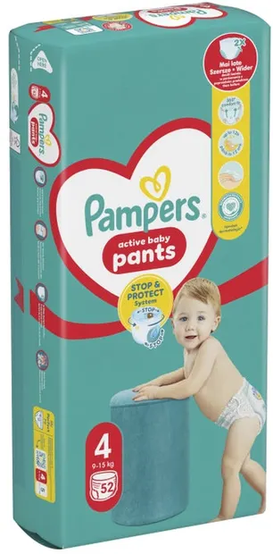 Scutece chilotei Pampers - Mărimea 4, 9-15 kg, 52 buc