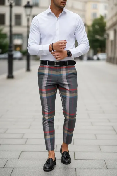 Pantaloni barbati eleganti in carouri gri B1563 P19-1.3
