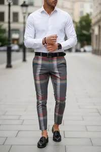 Pantaloni barbati eleganti in carouri gri B1563 P19-1.3