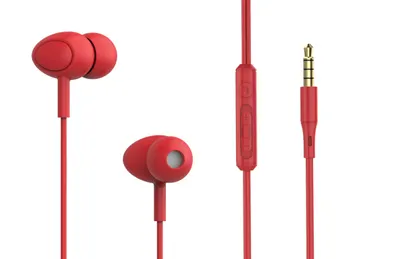Casti in-ear cu fir Basic Gamma, microfon, rosu