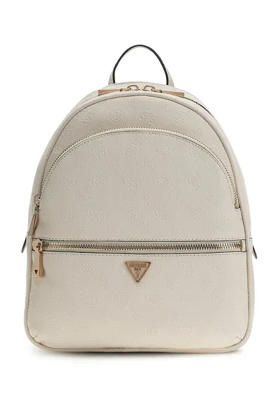 Rucsac din piele ecologica cu model monograma Manhattan II - Alb murdar