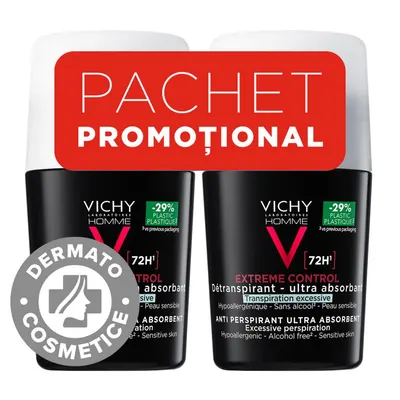 Pachet Deodorant Homme roll-on antiperspirant Control Extrem 72H, 2 x 50ml, Vichy
