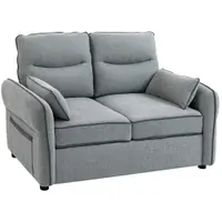 HOMCOM Canapea 2 locuri, canapea de living din velur egiptean, 2 perne incluse, buzunar lateral, 136 x 81 x 90 cm, gri | Aosom Romania