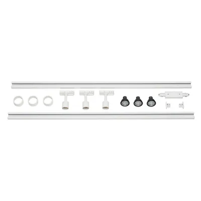 Iluminat decorativ pe sina, PURI TRACK Melodii GU10, alb cu trei capete, de culoare alba, inclusiv. 2x1 m 240V pista, 3x Puri capete de lampa, conectori lungi, 2 capace de capat, inel 3x deco, lampa 3x LED GU10