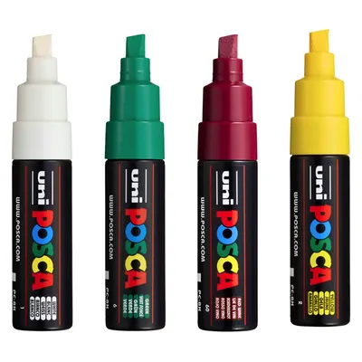 Set 4 markere cu vopsea Posca PC-8K varf tesit 8mm