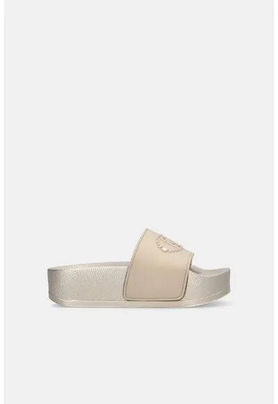 Papuci flatform cu imprimeu monograma - Auriu