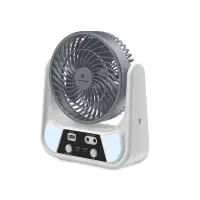 Ventilator solar, 15/20 cm, cu 2 becuri incluse, functie de powerbank, din ABS, cu USB, alb/gri