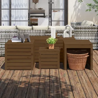 vidaXL Set cutii de grădină, 4 piese, maro miere, lemn masiv de pin