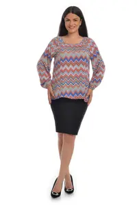 Bluza dama ie CT21055 albastru & caramiziu zig-zag, Cesy | marimea L