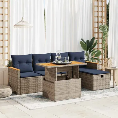 Gossi set mobilier gradina cu perne 6 piese gri poliratan/lemn acacia