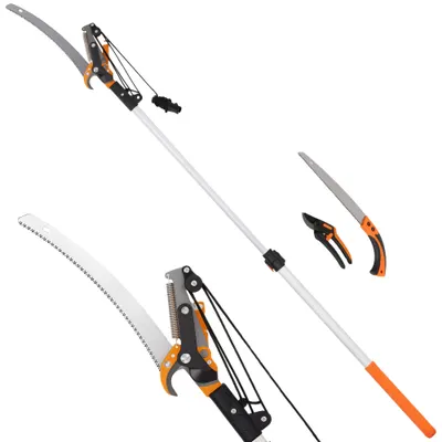 Outsunny Ferăstrău Manual 2-în-1 cu Tijă Telescopică din Aluminiu de 2-3 m, Ferăstrău de Tăiere și Foarfece cu Blocare de Siguranță | Aosom Romania