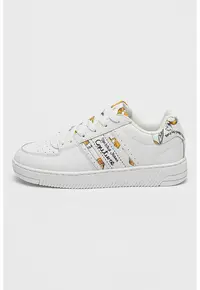 Pantofi sport de piele si piele ecologica cu imprimeu Meyssa - Alb/Negru stins/Galben mustar