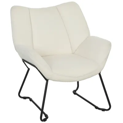 HOMCOM Scaun accent modern, fotoliu tapițat cu Sherpa-Fleece și spătar lat, picioare din oțel, montare ușoară, Alb | Aosom Romania