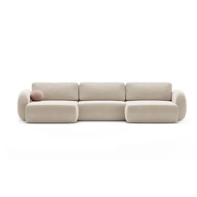 Colțar bej extensibil/cu spațiu de depozitare cu tapițerie din chenille (în formă de "U") Tonale – Cosmopolitan Design