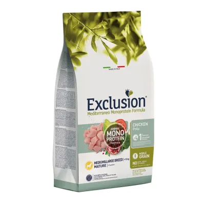 EXCLUSION Mediterraneo Monoprotein Formula Mature Medium&Large, M-XL, Pui, hrană uscată monoproteică câini senior, 12kg
