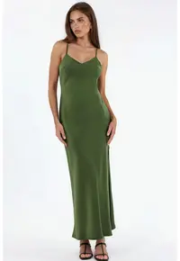 Rochie Midi - mulata - decolteu in V - verde kaki - 100% poliester