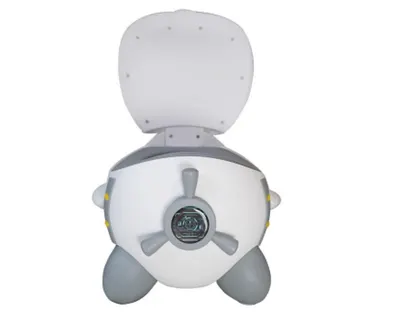 Olita educationala pentru copii Little Mom, manere laterale, vas colector detasabil, Capac rabatabil cu functie de spatar, picioare antiderapante, dimensiune 43 x 32 x 55 cm, Airplane Grey
