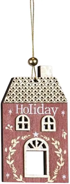 Decorare Eurolamp - Căsuță decorată, 0,5 x 7,5 x 13 cm, roșu cu auriu