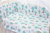 Set complet 7 piese lenjerie si aparatori patut 120x60 cm din bumbac model ursuleti in balon