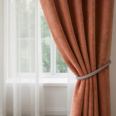 Set 2 Draperii Blackout 80%, din Catifea, Somon inchis, 140cm latime x 260cm inaltime, cu tiv lat pt bara