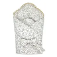 Paturica de infasat, MimiNu, Premium, Cu volanase si dantela, Cu multiple utilizari, Cu inchidere cu panglica, Dimensiune 75x75 cm, Din bumbac certificat Oeko Tex Standard 100, Meadow