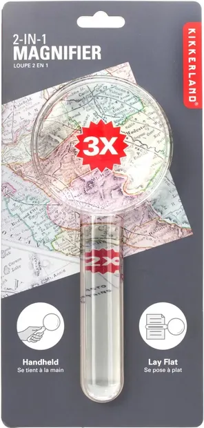 Lupă Kikkerland - 2 în 1, mărire 3x/2x