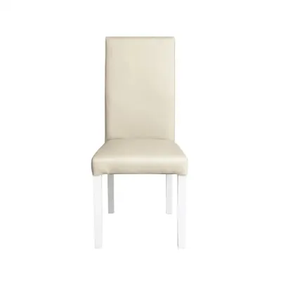Scaun living TEO, picioare lemn alb, piele ecologica crem, 46x60x98 cm