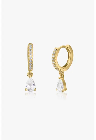 Cercei placati cu aur de 14K si decorati cu zirconia - Auriu/Transparent
