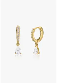 Cercei placati cu aur de 14K si decorati cu zirconia - Auriu/Transparent