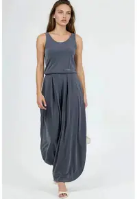 Salopeta dama gri - picioare largi - gri - textil