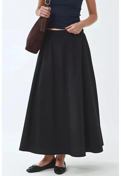 Fusta midi talie elastica - neagra