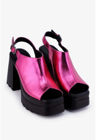 Sandale dama fuchsia din piele cu platforma