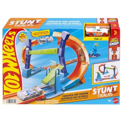 Set de joaca circuit cu masina, Hot Wheels, Stunt Tracks, Corkscrew Jump Champion, JFH36