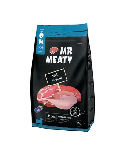 Hrană uscată căței digestie sensibilă vițel și prepeliță MR MEATY Puppies 9 kg