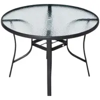 Masa de exterior rotunda, blat din sticla securizata, cadru din otel și orificiu pentru umbrela Ф106.5x71cm Outsunny | Aosom Romania