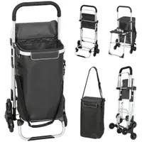 HOMCOM troler de cumpărături, geantă Oxford 40 L, design 3 roți, cadru din aluminiu, scaun, Duneklgrau | Aosom Romania