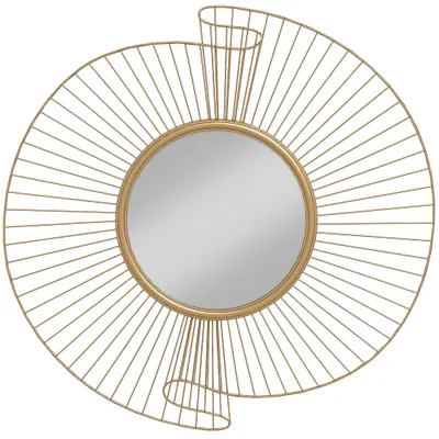 HOMCOM Oglindă Decorativă de Perete Rotundă, Design Modern cu Benzi Metalice și Ramă Plisată, Pentru Sufragerie, Dormitor și Hol, 60x60 cm, Auriu | Aosom Romania