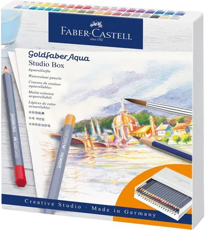 Creioane acuarelabile Faber-Castell Goldfaber Aqua - Set Studio, 38 culori