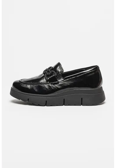Pantofi loafer de piele cu aplicatie contrastanta - Negru stins