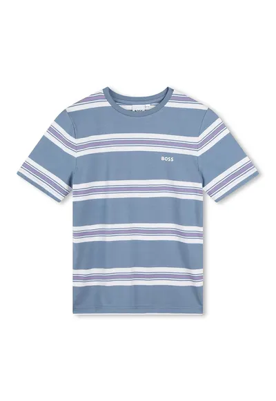 Tricou cu decolteu rotund si model in dungi - Alb/Albastru prafuit