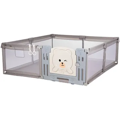 Tarc de joaca Chipolino Amico Beige 200x180 cm cu usa si 2 inele ajutatoare