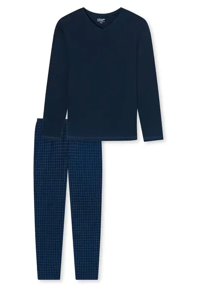 Pijama lunga de bumbac - Albastru inchis
