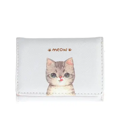 Portofel alb cu pisica si text meow