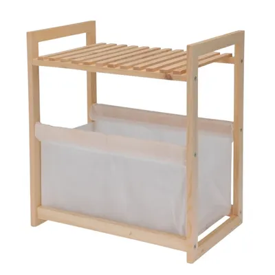Raft de depozitare din lemn cu polița și coș textil 36x22x39 cm