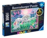 Puzzle luminos Ravensburger din 100 XXL de piese - Unicorni la lumina lunii