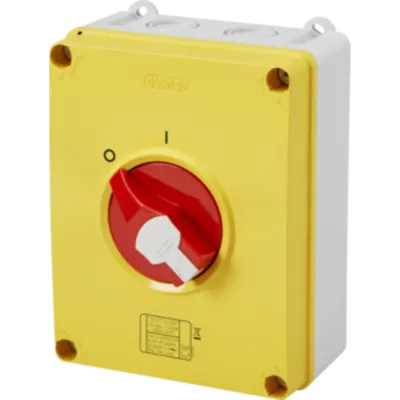 Selector rotativ - Emergenta - doza din material izolator - 63A 4P - blocabil RED KNOB - IP66/67/69